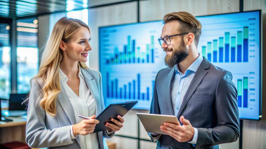 Business partners discussing fixed-income charts